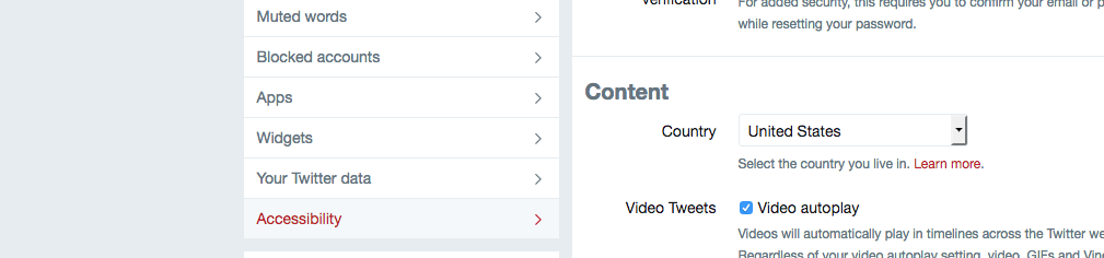 Screenshot of Twitter settings